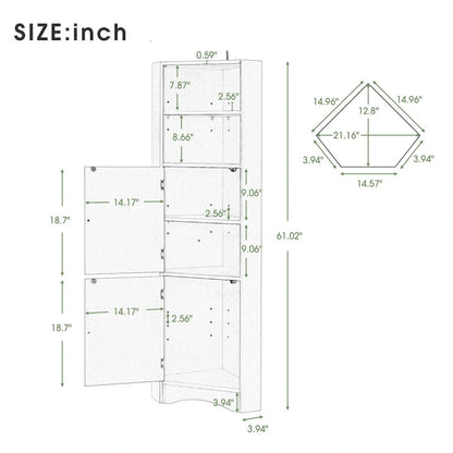61 H Bathroom Storage Cabinet, Freestanding Bathroom Cabinet with Open Storage Bathroom Floor Cabinet