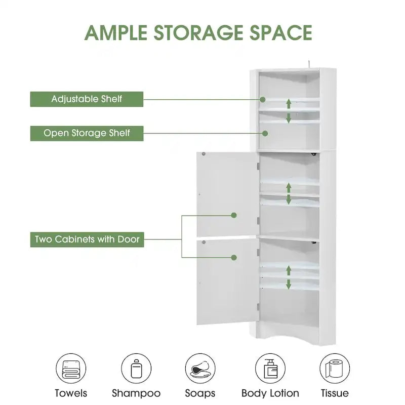 61 H Bathroom Storage Cabinet, Freestanding Bathroom Cabinet with Open Storage Bathroom Floor Cabinet