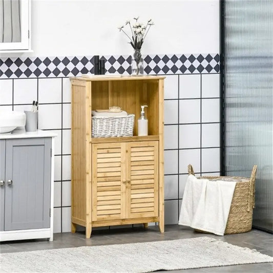 Natural Bamboo Bathroom Floor Cabinet with Adjustable Shelf