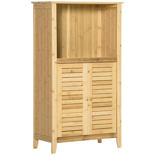 Natural Bamboo Bathroom Floor Cabinet with Adjustable Shelf