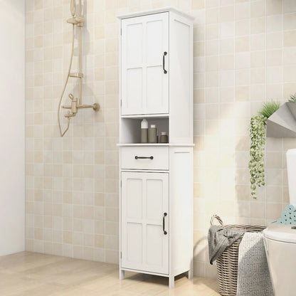 Tall Bathroom Storage Cabinet, Double Door Narrow Height Slim Floor Standing Cabinet