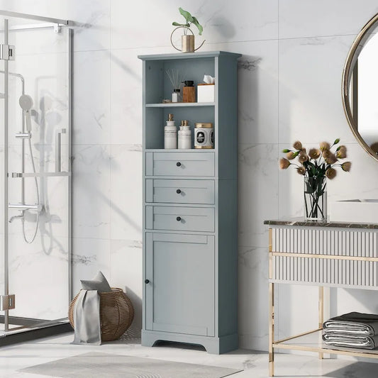 68Tall Storage Cabinet with 3 Drawers and Adjustable Shelves for Bathroom, Kitchen and Living Room