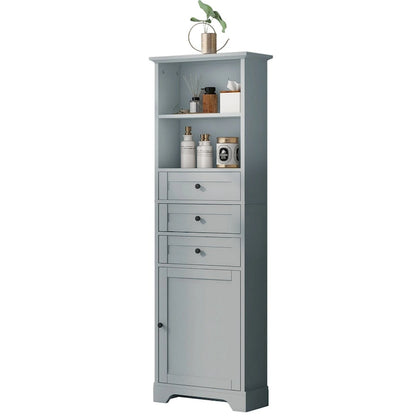 68Tall Storage Cabinet with 3 Drawers and Adjustable Shelves for Bathroom, Kitchen and Living Room