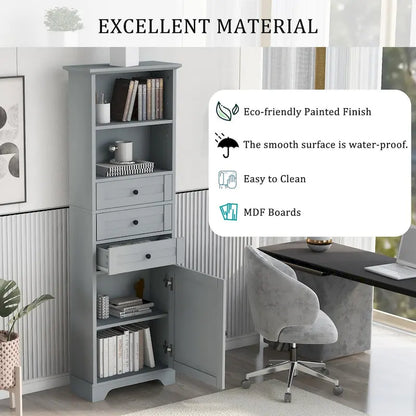 68Tall Storage Cabinet with 3 Drawers and Adjustable Shelves for Bathroom, Kitchen and Living Room