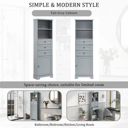 68Tall Storage Cabinet with 3 Drawers and Adjustable Shelves for Bathroom, Kitchen and Living Room