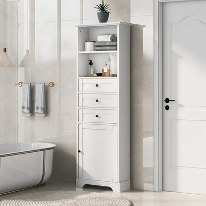 68Tall Storage Cabinet with 3 Drawers and Adjustable Shelves for Bathroom, Kitchen and Living Room