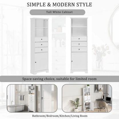 68Tall Storage Cabinet with 3 Drawers and Adjustable Shelves for Bathroom, Kitchen and Living Room