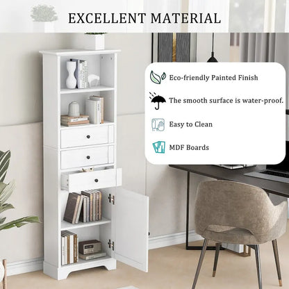 68Tall Storage Cabinet with 3 Drawers and Adjustable Shelves for Bathroom, Kitchen and Living Room