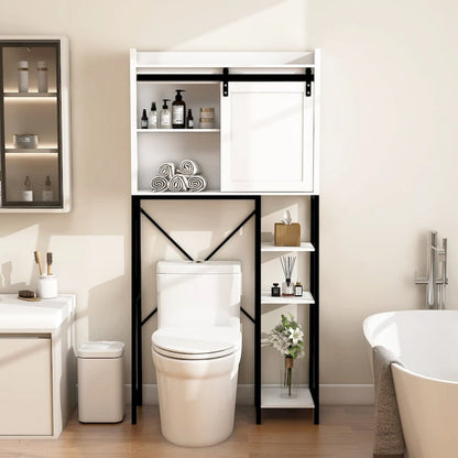 Bathroom Over The Toilet Storage Cabinet With Sliding Barn and Shelves - N/A