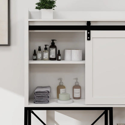Grondin Mid-Cen tury Modern Style Over-the-Toilet Bathroom Storage Cabinet, Barn Door Wooden Bathroom Organizer Space Saver Rack