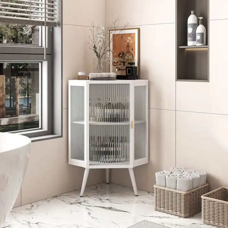 Grondin Modern Style 22.25 Bathroom Corner Storage Cabinet with Tempered Glass Doors and Interior Adjustable Shelf