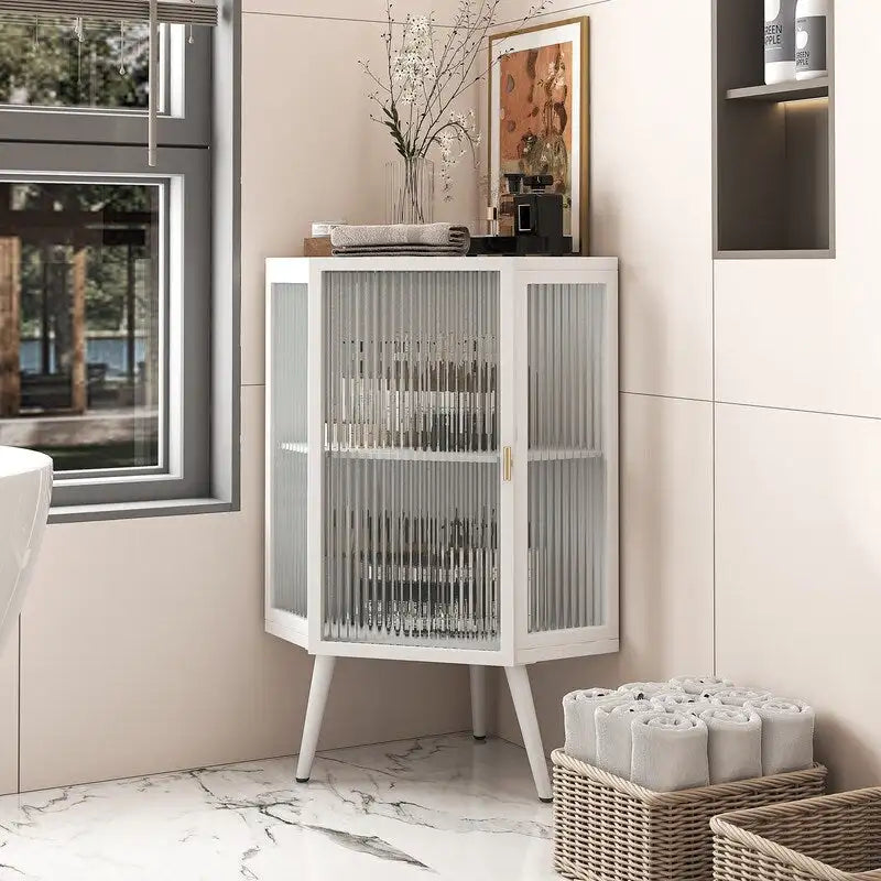 Grondin Modern Style 22.25 Bathroom Corner Storage Cabinet with Tempered Glass Doors and Interior Adjustable Shelf