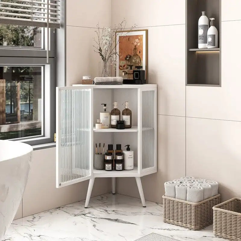 Grondin Modern Style 22.25 Bathroom Corner Storage Cabinet with Tempered Glass Doors and Interior Adjustable Shelf