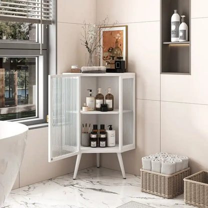 Grondin Modern Style 22.25 Bathroom Corner Storage Cabinet with Tempered Glass Doors and Interior Adjustable Shelf