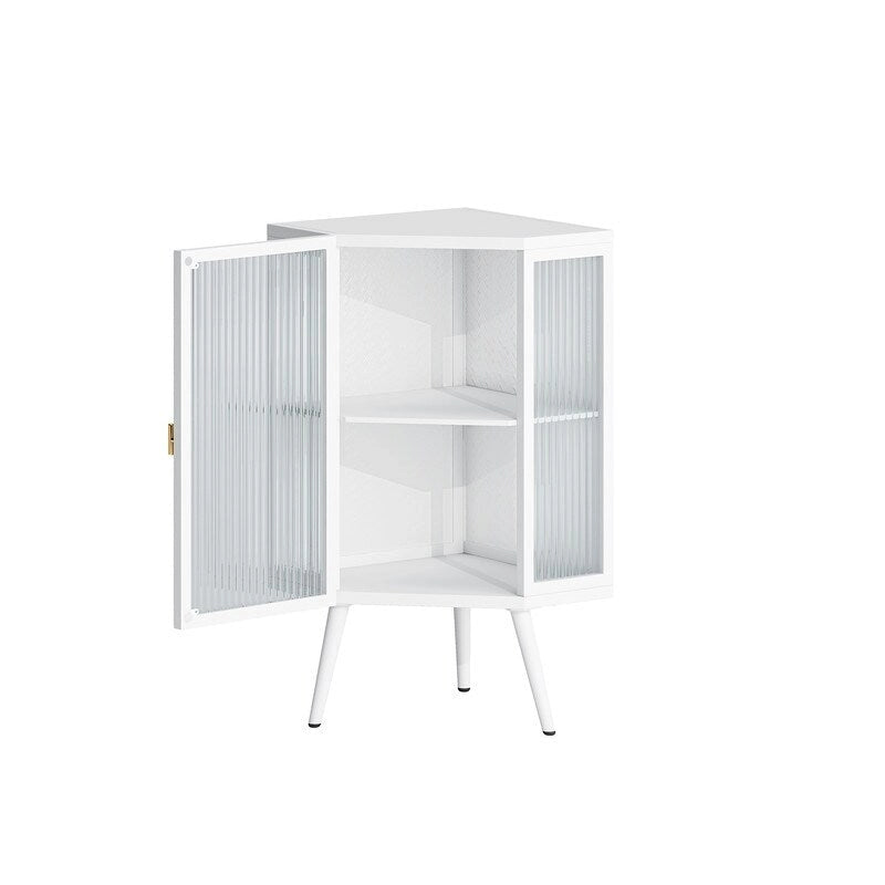 Grondin Modern Style 22.25 Bathroom Corner Storage Cabinet with Tempered Glass Doors and Interior Adjustable Shelf