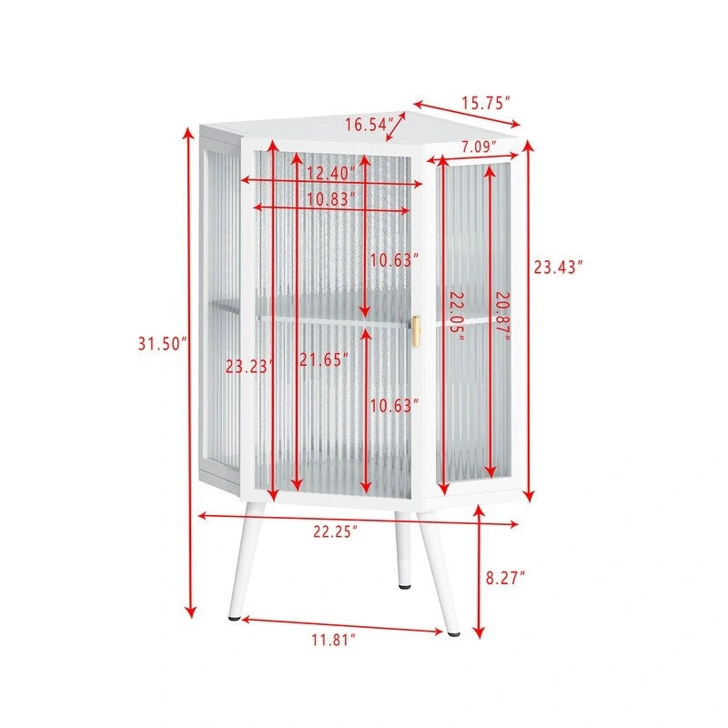 Grondin Modern Style 22.25 Bathroom Corner Storage Cabinet with Tempered Glass Doors and Interior Adjustable Shelf