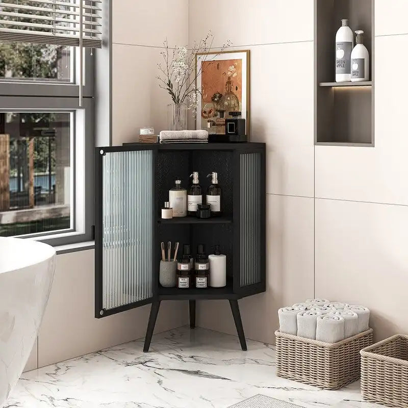 Grondin Modern Style 22.25 Bathroom Corner Storage Cabinet with Tempered Glass Doors and Interior Adjustable Shelf
