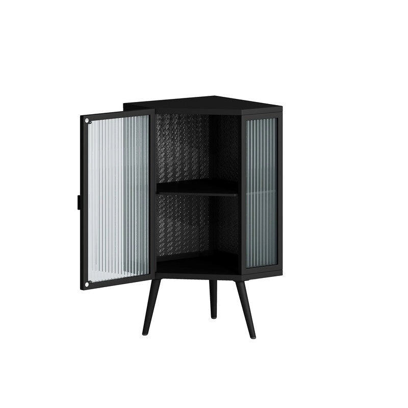 Grondin Modern Style 22.25 Bathroom Corner Storage Cabinet with Tempered Glass Doors and Interior Adjustable Shelf
