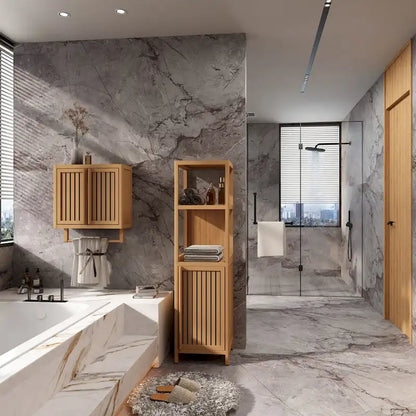 Bathroom Natural Bamboo Linen Tower Storage Cabinet