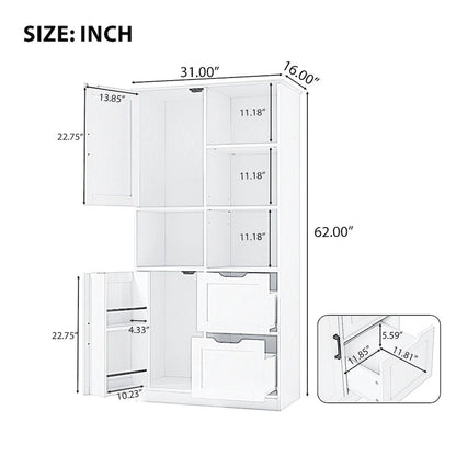 Bathroom Storage Cabinet with Doors and Drawers,Multiple Storage Space, Freestanding Style,Open Shelve,Adjustable Shelf,White