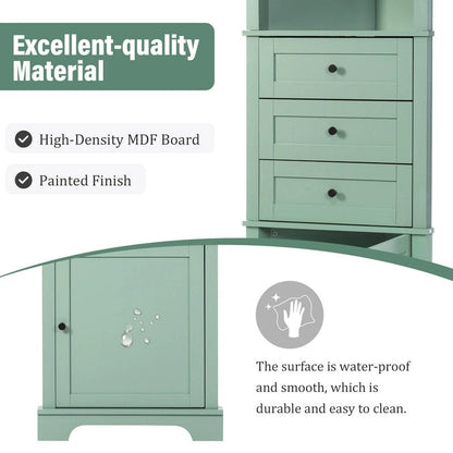 Triangle Tall Bathroom Cabinet with 3 Drawers and Adjustable Shelves