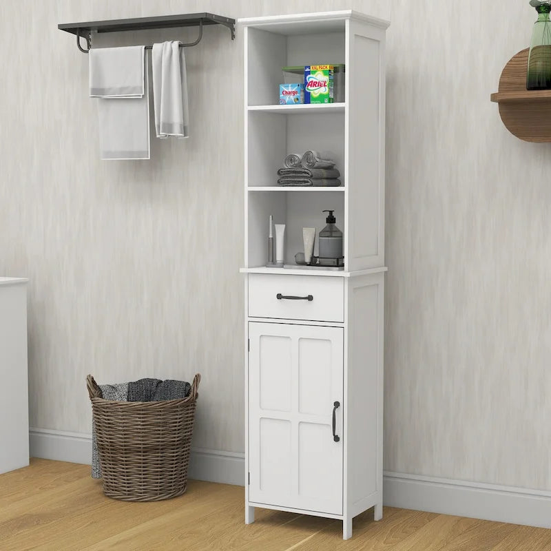 Floor Standing Cabinet with 1 Door and 1 Drawer, Tall Bathroom Storage Cabinet