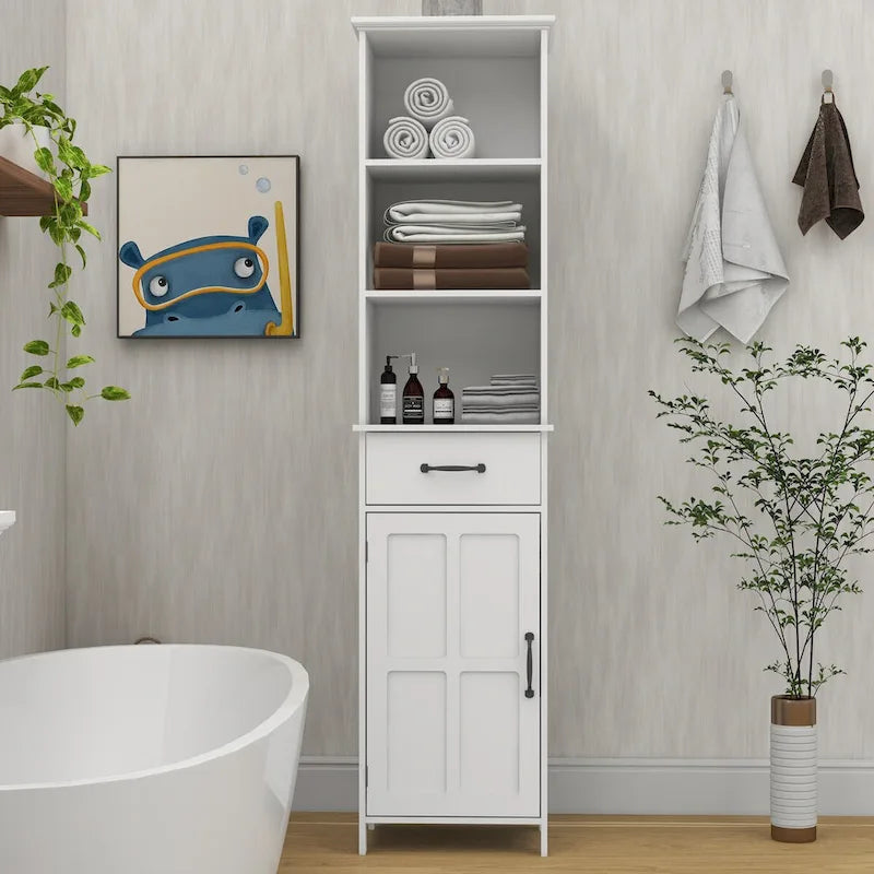 Floor Standing Cabinet with 1 Door and 1 Drawer, Tall Bathroom Storage Cabinet