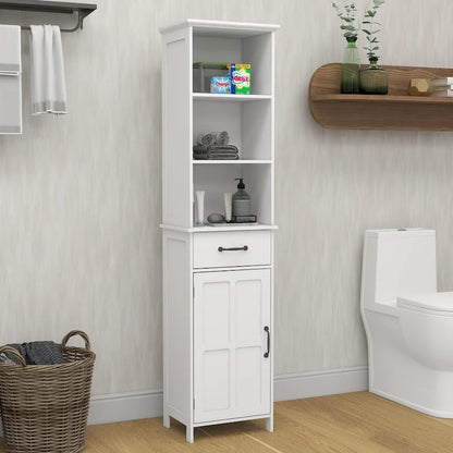 Floor Standing Cabinet with 1 Door and 1 Drawer, Tall Bathroom Storage Cabinet