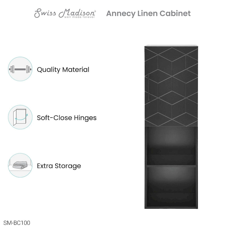 Annecy 15 W x 46 H x 12 D Linen Cabinet in Phantom Black