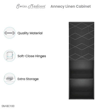Annecy 15 W x 46 H x 12 D Linen Cabinet in Phantom Black