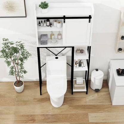 Over-The-Toilet Storage Cabinet with Sliding Barn Door and Adjustable Shelves