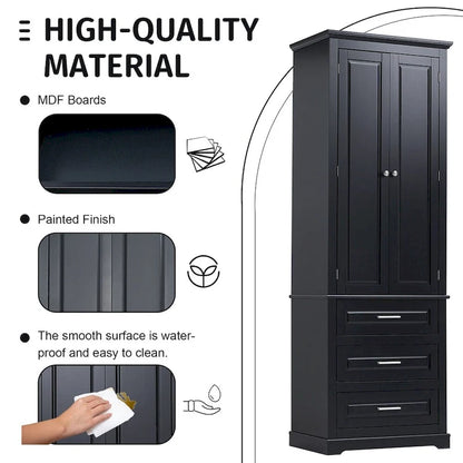 Tall Storage Cabinet with Three Drawers for Bathroom