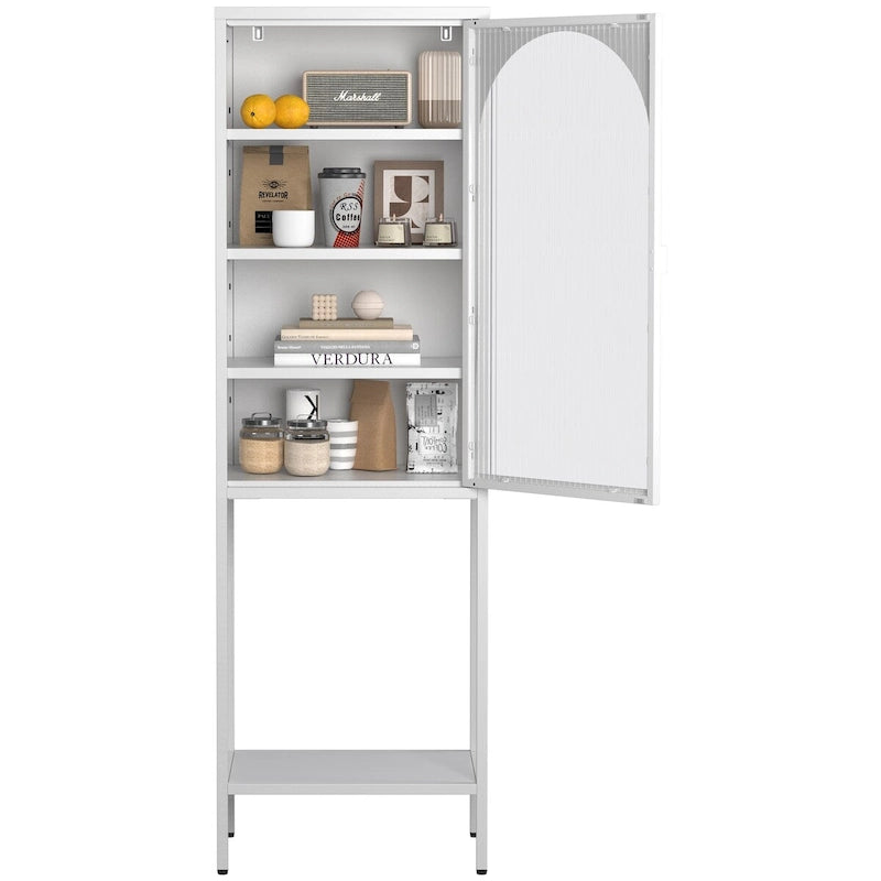 Metal Glass Door Display Storage Cabinet - 5-Tier Cube Bookshelf Storage Cabinet with 3 Adjustable Shelves