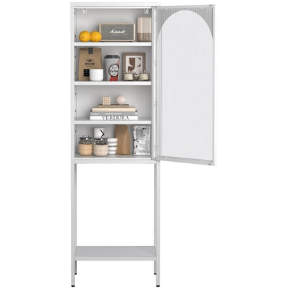 Metal Glass Door Display Storage Cabinet - 5-Tier Cube Bookshelf Storage Cabinet with 3 Adjustable Shelves