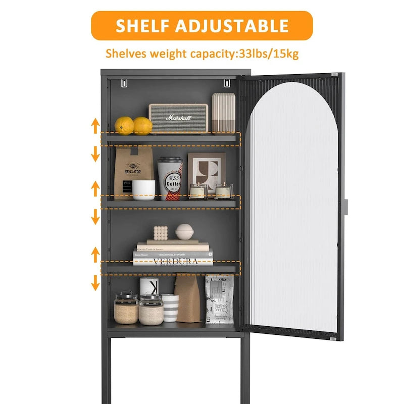 Metal Glass Door Display Storage Cabinet - 5-Tier Cube Bookshelf Storage Cabinet with 3 Adjustable Shelves