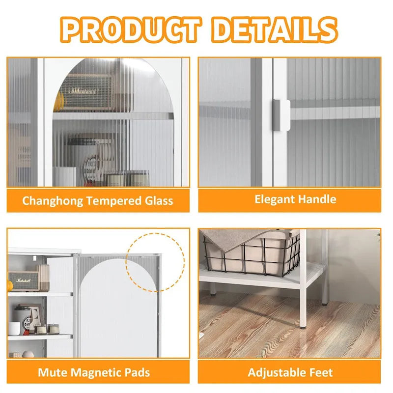 Metal Glass Door Display Storage Cabinet - 5-Tier Cube Bookshelf Storage Cabinet with 3 Adjustable Shelves
