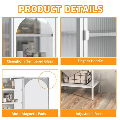 Metal Glass Door Display Storage Cabinet - 5-Tier Cube Bookshelf Storage Cabinet with 3 Adjustable Shelves