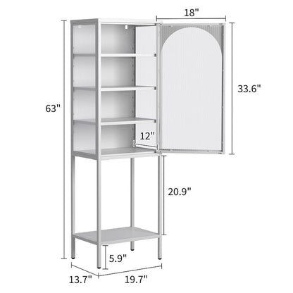 Metal Glass Door Display Storage Cabinet - 5-Tier Cube Bookshelf Storage Cabinet with 3 Adjustable Shelves