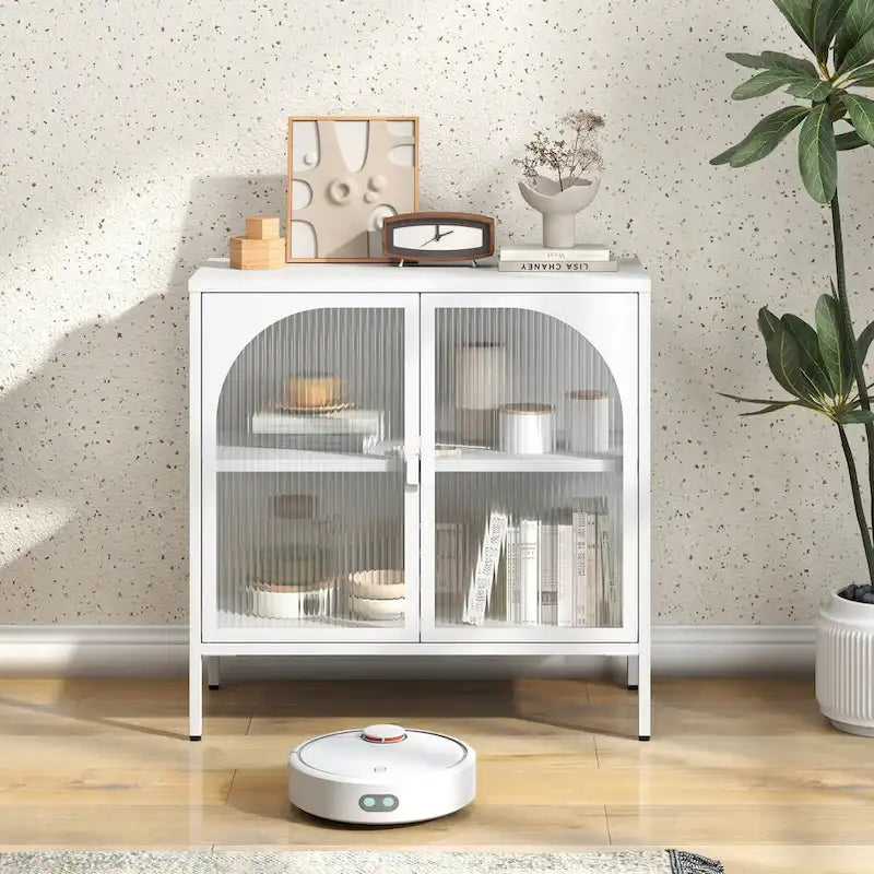 Metal Sideboard Cabinet,Accent Storage Cabinet with 2 Glass doors,Modern Coffee Bar Cabinet