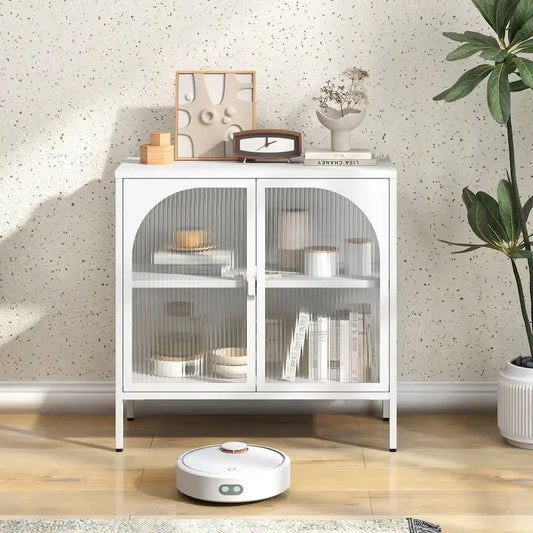 Metal Sideboard Cabinet,Accent Storage Cabinet with 2 Glass doors,Modern Coffee Bar Cabinet