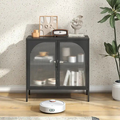 Metal Sideboard Cabinet,Accent Storage Cabinet with 2 Glass doors,Modern Coffee Bar Cabinet