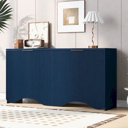 Vertical Stripes and Wavy Design of a Four-Door Cabinet