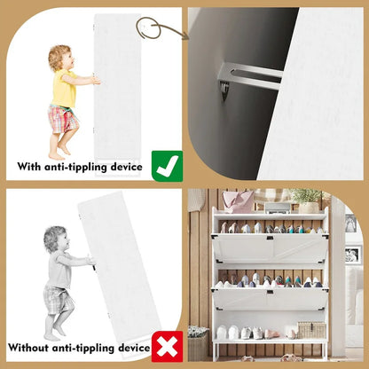 Narrow Rack Shoe Cabinet with 2 Flip Drawers and Open Shelf