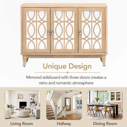 Sideboard with Glass Doors and Silver Handle for Living Room