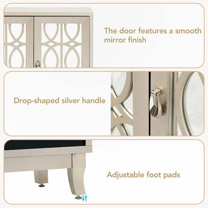 Sideboard with Glass Doors and Silver Handle for Living Room