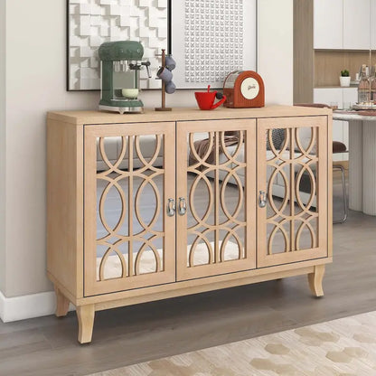 Sideboard with Glass Doors and Silver Handle for Living Room