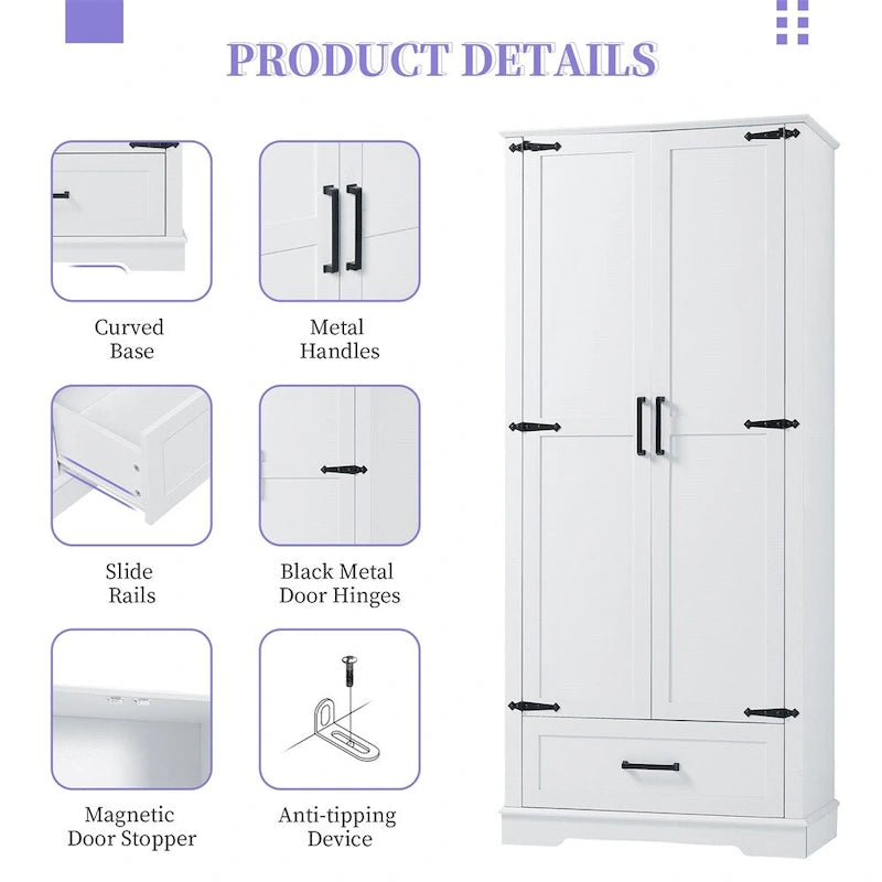 Tall Bathroom Storage Cabinet,Cabinet with Two Doors and One Drawer