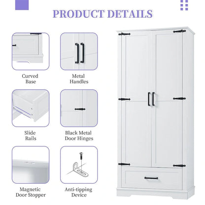 Tall Bathroom Storage Cabinet,Cabinet with Two Doors and One Drawer