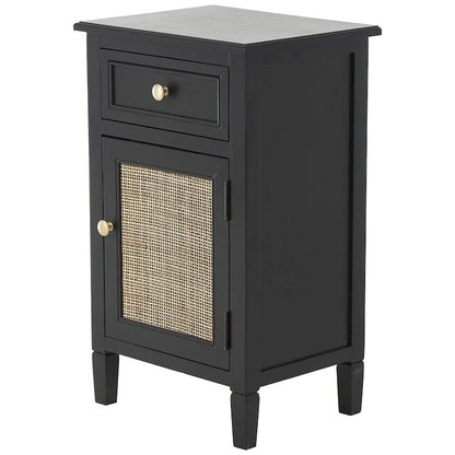 Wood Handmade 1 Drawer and 1 Door Room Cabinet with Rattan Front - Black - Roche River Decor