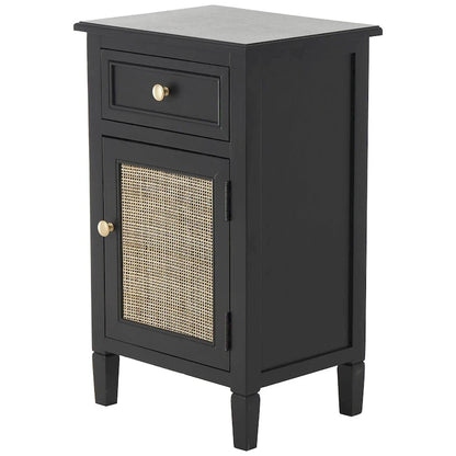 Wood Handmade 1 Drawer and 1 Door Room Cabinet with Rattan Front - Black - Roche River Decor